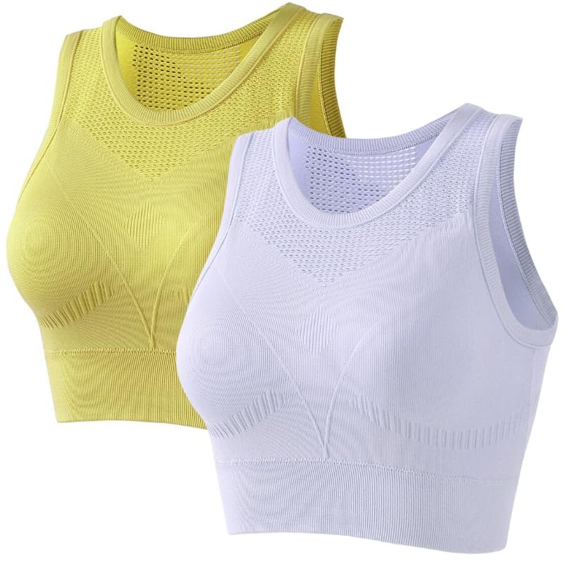 Women's Sports Bras,Women's Medium Support Cross Breathable mesh Back Removable Cup Yoga Sports Bra (Style F,L)