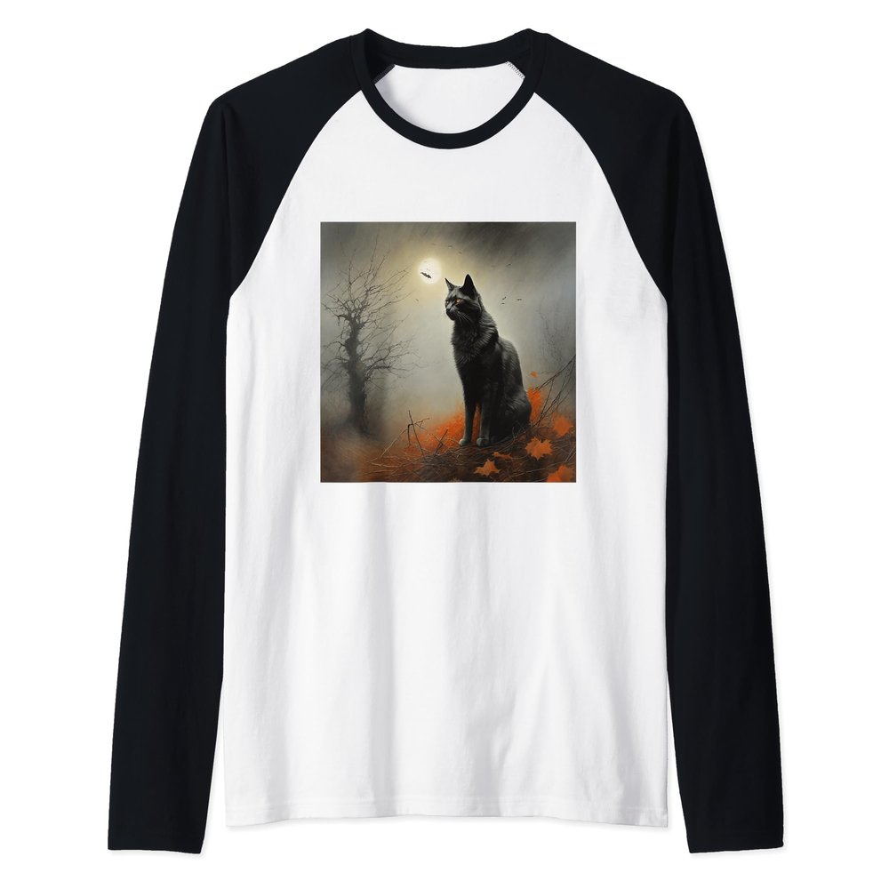 Demonic Cat Sinister Feline Ominous Kitty Demon Cat Design Raglan Baseball Tee