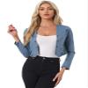 Allegra K Denim Collarless Cropped Jackets for Women's Open Front Jean Cardigan Bolero Shrug X-Large Blue