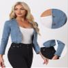 Allegra K Denim Collarless Cropped Jackets for Women's Open Front Jean Cardigan Bolero Shrug X-Large Blue view 2