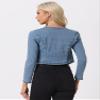 Allegra K Denim Collarless Cropped Jackets for Women's Open Front Jean Cardigan Bolero Shrug X-Large Blue view 3