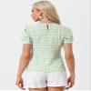 Allegra K Puff Sleeve Gingham Top for Women's Crew Neck Cute Peasant Fitted Checkered Plaid Shirt Small Light Green view 4