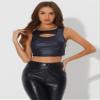 Allegra K Metallic Crop Top for Women's Sleeveless Cut Out Party Clubwear Holographic Tank Tops Medium Dark Blue Matt view 2