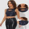 Allegra K Metallic Crop Top for Women's Sleeveless Cut Out Party Clubwear Holographic Tank Tops Medium Dark Blue Matt view 4