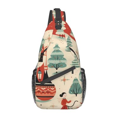 YQxwJL Christmas Holiday Print Sling Backpack, Sling Bag, Crossbody Chest Bag Daypack, for Hiking Travel
