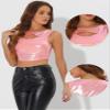 Allegra K Metallic Crop Top for Women's Sleeveless Cut Out Party Clubwear Holographic Tank Tops X-Large Light Pink view 4