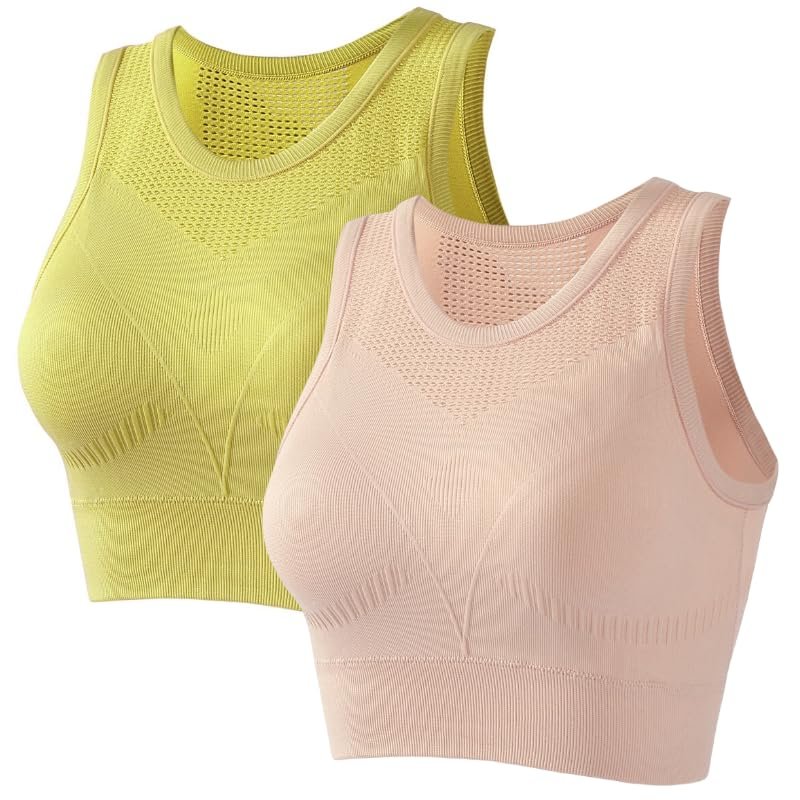 COALHO Women's Sports Bras,Women's Medium Support Cross Breathable mesh Back Removable Cup Yoga Sports Bra (Style D,L), Large
