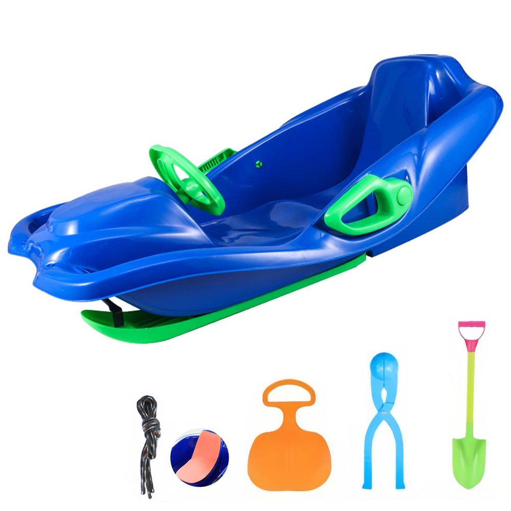 Snow Sled Thickened Plastic Skis with Easy Turning Steering Wheel, Durable with Slick Bottom, Lightweight Sleds for Family and Friend, Snow Toys for Outdoor