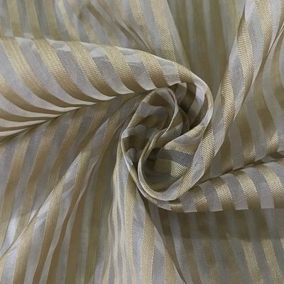 100% Silk Organza Stripes Ivory Colour Gold Stripes SEMI Sheer 44" Wide [11013]