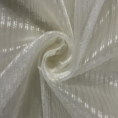 100% Silk Organza Banana Stripes SEMI Sheer Silver Stripe Color 44" Wide [15529]