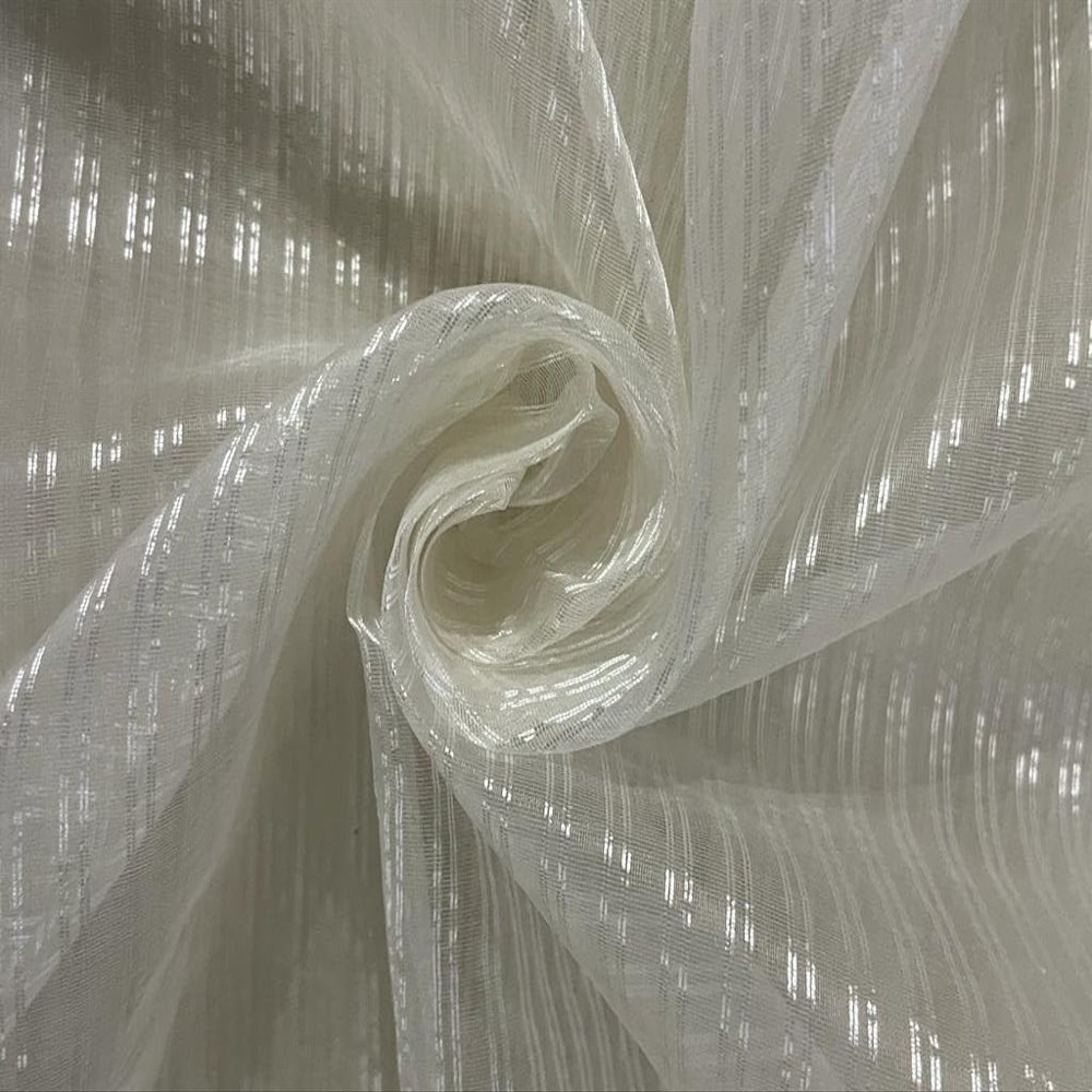 100% Silk Organza Banana Stripes SEMI Sheer Silver Stripe Color 44" Wide [15529]