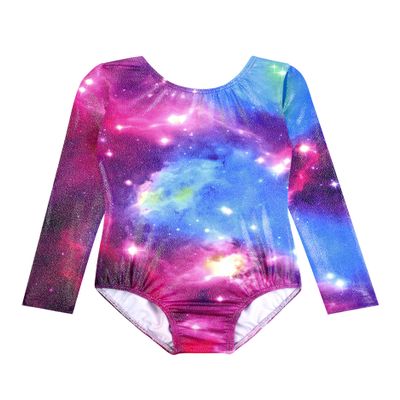 HOZIY Toddlers Girls Gymnastics Leotards Long Sleeve 4t 5t Colorful Multicolor Rainbow Space Galaxy Milky Way Unitard Sleeved Tumbling Outfits Dance Sparkly