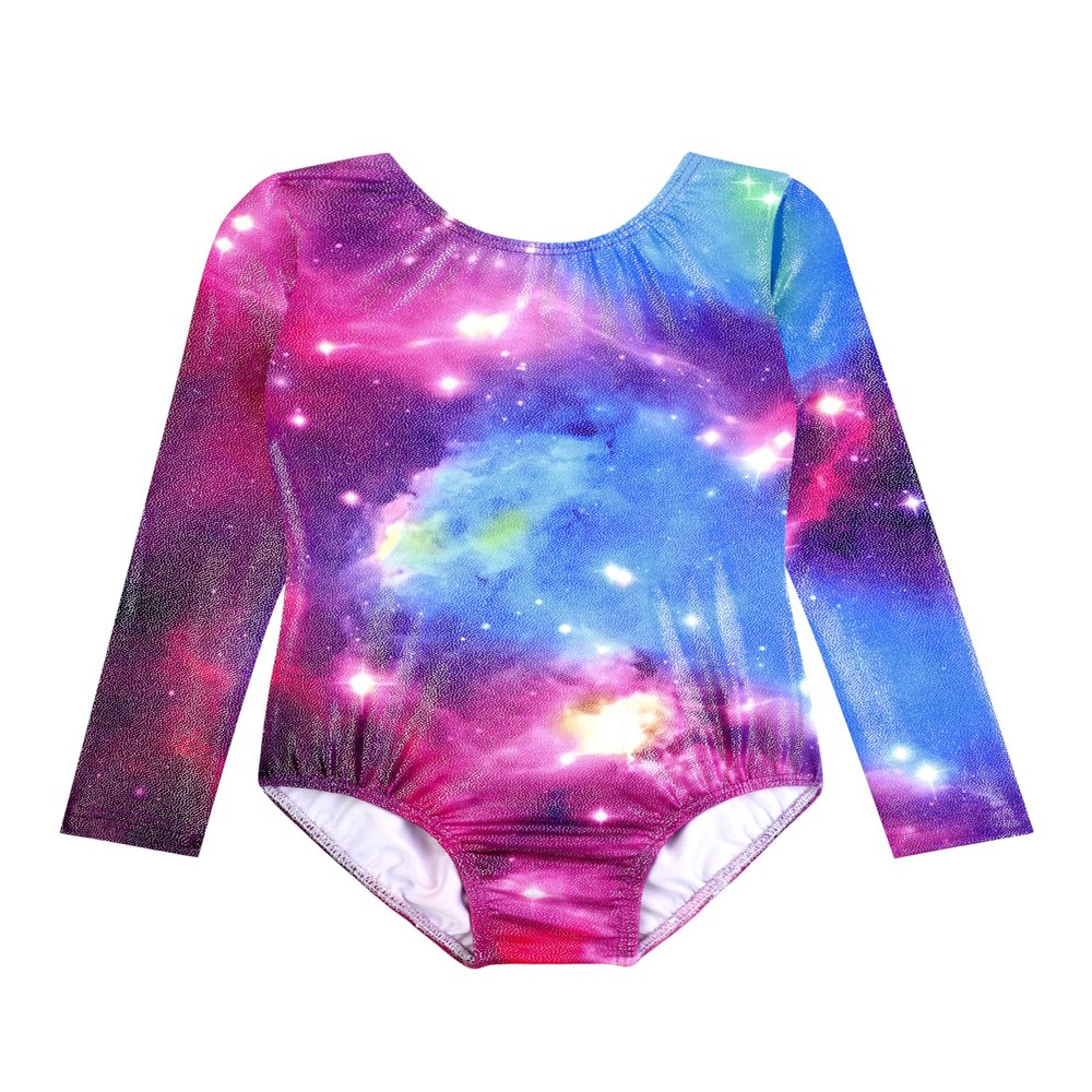 HOZIY Toddlers Girls Gymnastics Leotards Long Sleeve 4t 5t Colorful Multicolor Rainbow Space Galaxy Milky Way Unitard Sleeved Tumbling Outfits Dance Sparkly