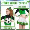 Shappy 24 Pcs 2 Color Mini Pom Poms Hair Ropes for Football Cheerleading 4 Inch Ponytail Holder for Team Spirit Sports Dance Cheer (Green) view 2