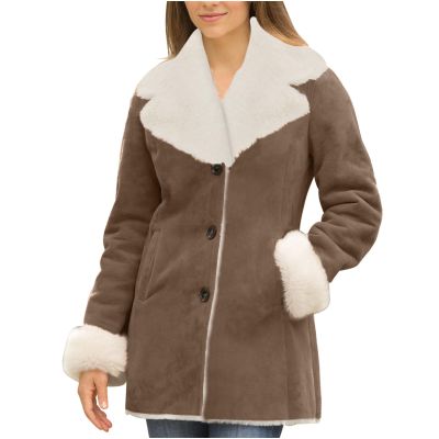 XUNRYAN Winter Faux-Fur Jackets Womens 2024 Casual Sherpa Fleece Coat Long Faux Suede Leather Jackets Cardigan Fuzzy Peacoat