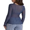 WIHOLL Long Sleeve Shirts for Women Round Neck Sheer See Through Trendy Y2K Fishnet Tops Summer Loose Fit Tops Navy S view 4