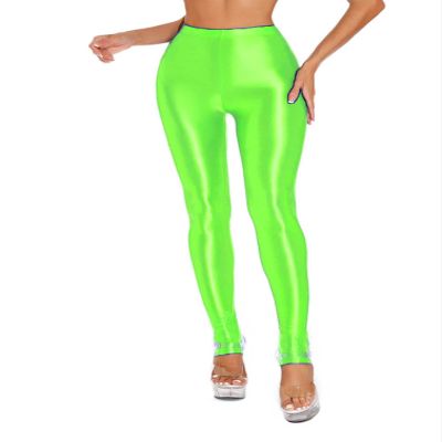 YiZYiF Women's Shiny Glossy 70D Cutout Pantyhose Oil Satin Tights Dance Compression Stockings Glossy Fluorescent Green B Medium