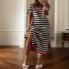 Dokotoo Maxi Dress Casual V Neck Stripe Split Long Summer Dresses for Women 2025 Beach Vacation Clothes for Women Plus Size Dresses Black X Large view 2