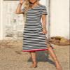 Dokotoo Maxi Dress Casual V Neck Stripe Split Long Summer Dresses for Women 2025 Beach Vacation Clothes for Women Plus Size Dresses Black X Large view 3