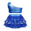 Shinsto Kids Girls 2 Piece Dance Outfits Set Metallic Crop Top with Skirt Modern Jazz Latin Ballroom Dancewaer G2123#RoyalBlue 16 Years view 2