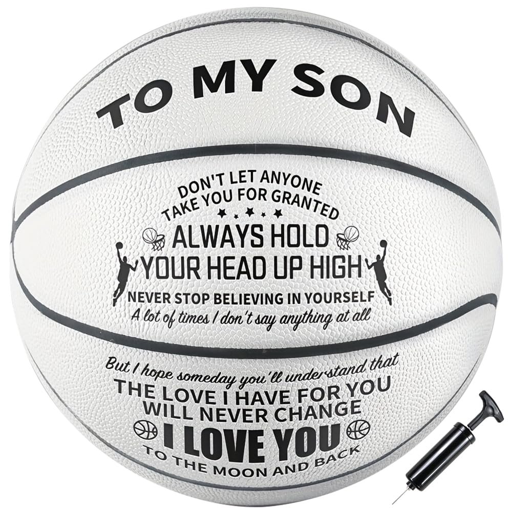Moactiv Basketball Gifts for Parents for Their Sons - Suitable for Indoor and Outdoor - Personalized Christmas Graduate Day Gifts - Gifts with Love (White)
