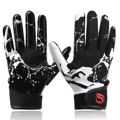 Goporoy Youth Football Gloves for Kids Excellent Grip Football Receiver Gloves, ICY Black Youth XS/S