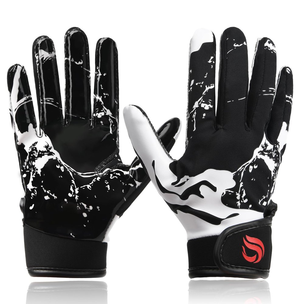 Goporoy Youth Football Gloves for Kids Excellent Grip Football Receiver Gloves, ICY Black Youth XS/S