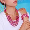 Firstmeet Bohemian Multi-Layer Shell Beaded Necklace With Earrings Bracelet Seed Bead Irregular Costume Jewelry for Women(XL-1201-Rose Set) view 2