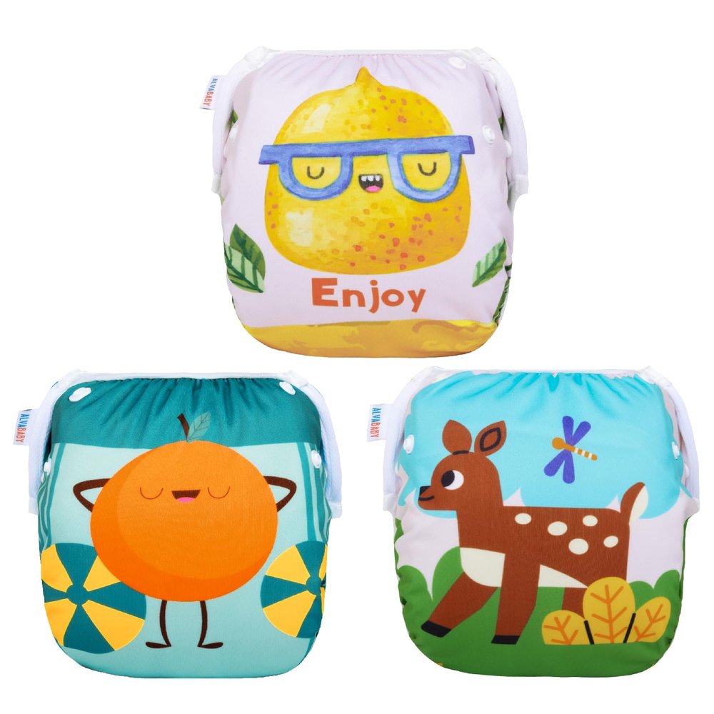 ALVA 3-Pack Reusable Swim Diapers (Small, 10-19 lbs) - Adjustable, Waterproof, Unisex Incontinence Protector for Baby Boys & Girls - Eco-Friendly, Fashionable Design