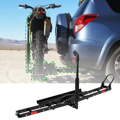 500LBS Motorcycle Hitch Carrier, Motorcycle Dirt Bike Scooter Carrier Hitch Mount Rack Hauler Trailer with Loading Ramp and Anti-Tilt Locking