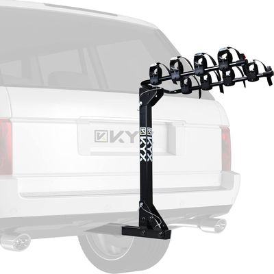 KYX Bike Rack for Car,SUV 2" Receiver Hitch Mount Bike Rack for 4 Bikes, Up to 143lbs Load, Bicycle Car Racks Foldable Heavy-Duty Frame, Tiltable, Safe & Stable Locking System Bike Carrier for Car