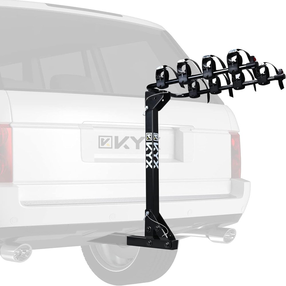 KYX Bike Rack for Car,SUV 2" Receiver Hitch Mount Bike Rack for 4 Bikes, Up to 143lbs Load, Bicycle Car Racks Foldable Heavy-Duty Frame, Tiltable, Safe & Stable Locking System Bike Carrier for Car