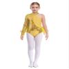 Aislor Kids Girls Sequins Feather Tulle Skirted Leotard Ballet Jazz Latin Dance Jumpsuit Bodysuit Performance Costume Gold 10 Years view 1