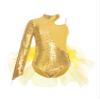 Aislor Kids Girls Sequins Feather Tulle Skirted Leotard Ballet Jazz Latin Dance Jumpsuit Bodysuit Performance Costume Gold 10 Years view 3