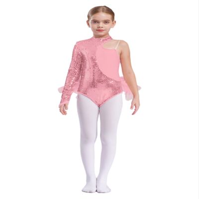 Aislor Kids Girls Sequins Feather Tulle Skirted Leotard Ballet Jazz Latin Dance Jumpsuit Bodysuit Performance Costume Pink 6 Years