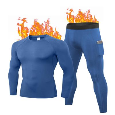 Yuerlian Thermal Underwear for Men Long Fleece Lined Gear Bottom Top Set Base Layer for Cold Weather Sea Blue