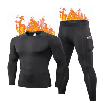 Yuerlian Thermal Underwear for Men Long Fleece Lined Gear Bottom Top Set Base Layer for Cold Weather Black