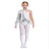 Aislor Kids Girls Sequins Feather Tulle Skirted Leotard Ballet Jazz Latin Dance Jumpsuit Bodysuit Performance Costume Silver 14 Years