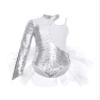 Aislor Kids Girls Sequins Feather Tulle Skirted Leotard Ballet Jazz Latin Dance Jumpsuit Bodysuit Performance Costume Silver 14 Years view 3