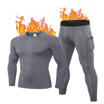 Yuerlian Thermal Underwear for Men Long Fleece Lined Gear Bottom Top Set Base Layer for Cold Weather Light Gray