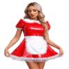 Fldy Womens Patent Leather Maid Dress Cosplay Costumes Short Sleeve Lace Trimming Latex Dresses Red C 5X-Large view 1