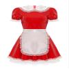 Fldy Womens Patent Leather Maid Dress Cosplay Costumes Short Sleeve Lace Trimming Latex Dresses Red C 5X-Large view 4