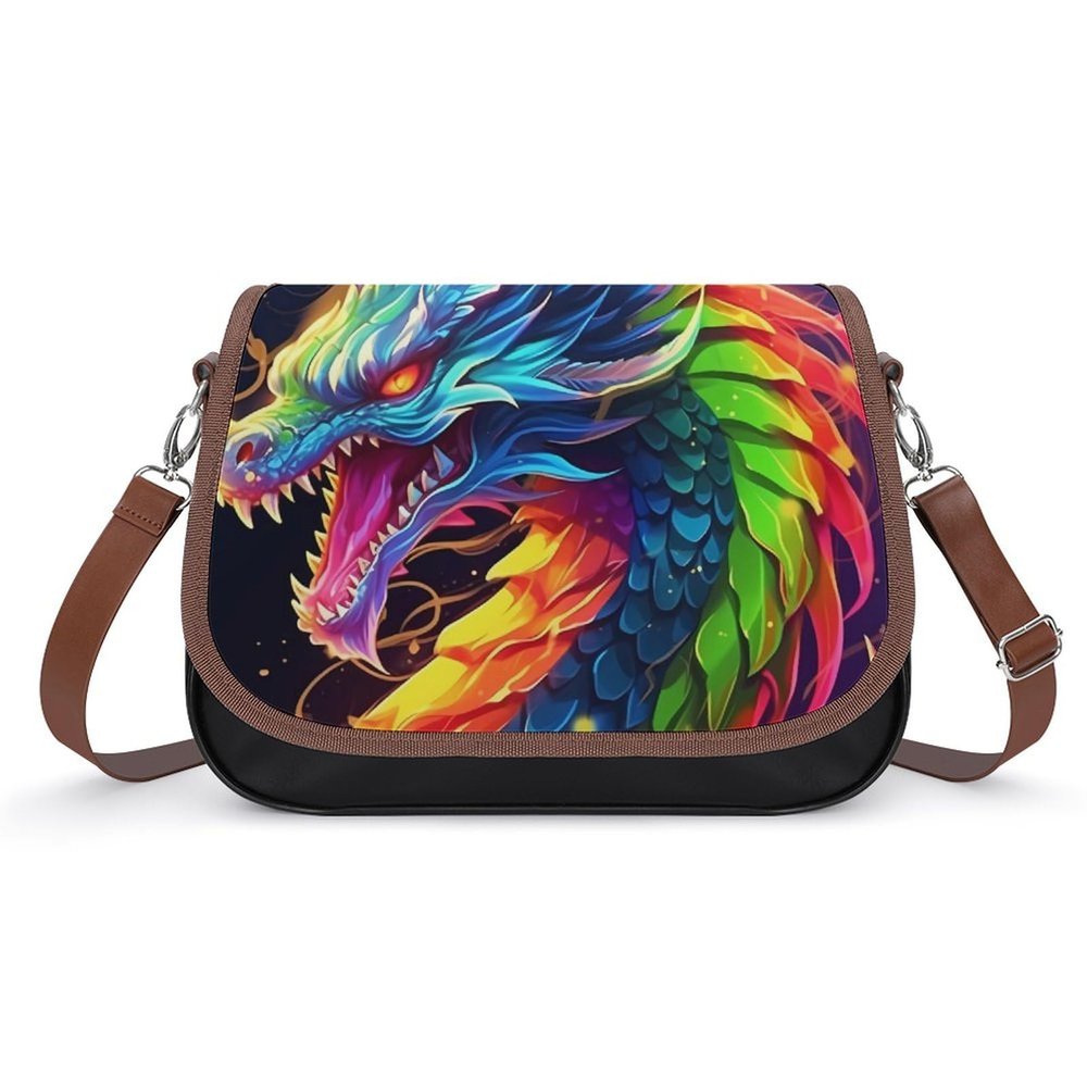 KUYT Colorful Dragon Crossbody Shoulder Messenger Women Bag Pu Leather Office Work Business for Handbag Crossbody Bag