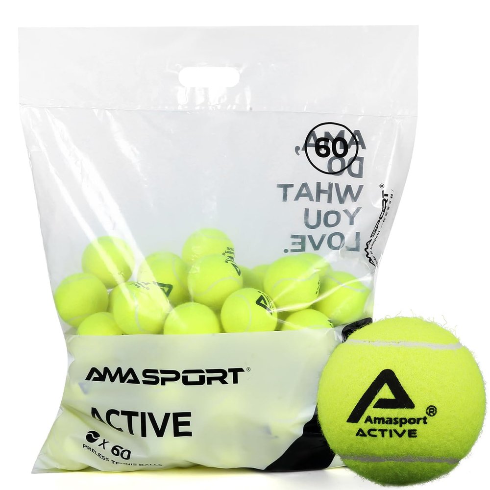 AMA SPORT Active Tennis Balls - Extra Duty Felt Pressureless Tennis Balls, 60 Balls