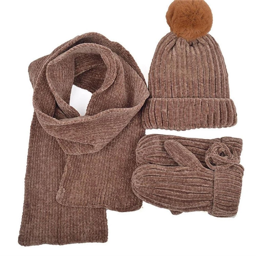 Three-Piece Knitted Hats Scarf Gloves Set Children Hat Autumn Winter Warm Mitten Boy Cap Beanie Sets Kids Caps
