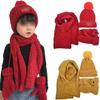 Three-Piece Knitted Hats Scarf Gloves Set Children Hat Autumn Winter Warm Mitten Boy Cap Beanie Sets Kids Caps view 2