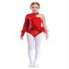 Aislor Kids Girls Sequins Feather Tulle Skirted Leotard Ballet Jazz Latin Dance Jumpsuit Bodysuit Performance Costume Red 14 Years view 1
