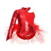Aislor Kids Girls Sequins Feather Tulle Skirted Leotard Ballet Jazz Latin Dance Jumpsuit Bodysuit Performance Costume Red 14 Years view 3
