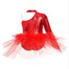 Aislor Kids Girls Sequins Feather Tulle Skirted Leotard Ballet Jazz Latin Dance Jumpsuit Bodysuit Performance Costume Red 14 Years view 4