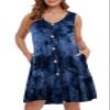BELAROI Plus Size Summer Dresses Sundress for Curvy Women Beach Swimsuit Coverup Casual Swing Tie Dye V Neck Button Sleeveless Tshirt Tank Dress with Pockets (3X,Dark Blue) view 1